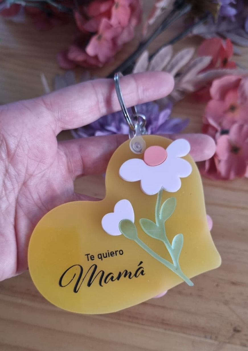 Llavero Día de la Madre Corazón con Flor